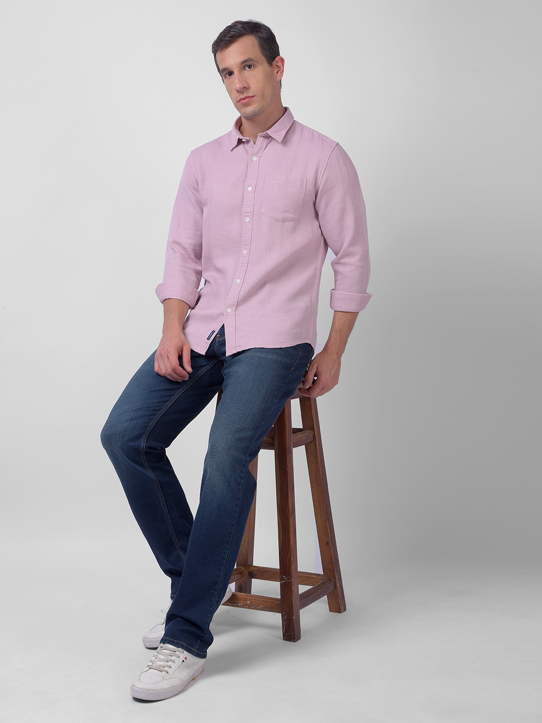 Numero Uno Men Solid Light Pink Regular Fit Shirt